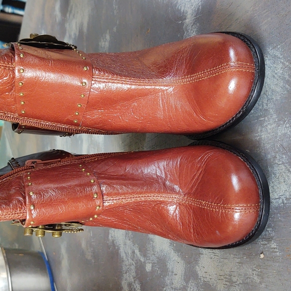 Baci tan leather boots with vintage brass hardware and studs.  Size 7.5 - Picture 7 of 8